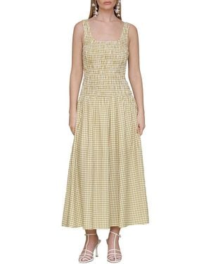 Avec Les Filles Drop Waist Smocked Bodice Linen-Blend Dress - Natural