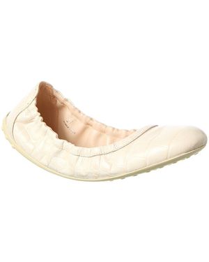 Tod's Croc-Embossed Leather Flat - Natural