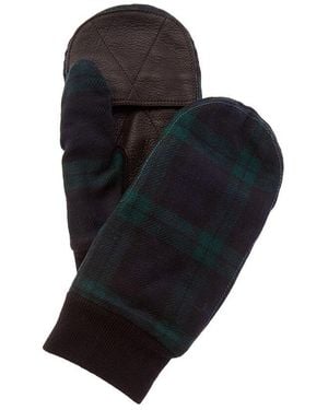 Portolano Tartan Leather-Trim Wool Mittens - Blue