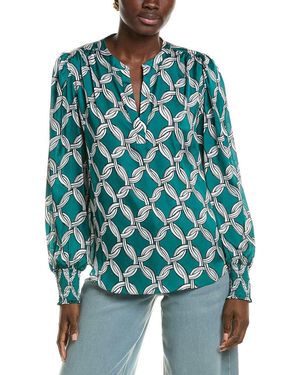 Tahari Split Neck Blouse - Blue