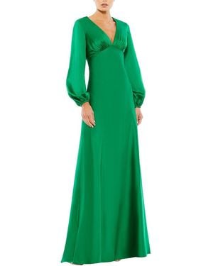 Mac Duggal Puff Sleeve Empire Waist Trumpet Gown - Green