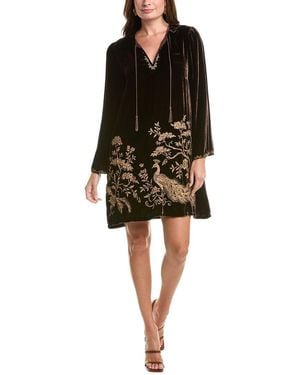 Johnny Was Kimono Sleeve Relaxed Silk-Blend Mini Dress - Black