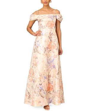 Aidan Mattox Off Shoulder Pleated Bodice Gown - Pink