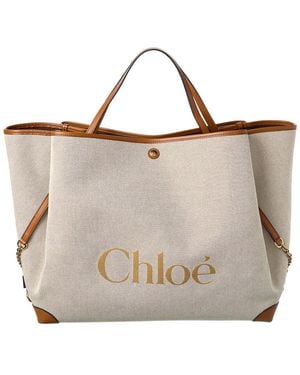 Chloé Clover Double Carry Canvas & Leather Tote - Natural