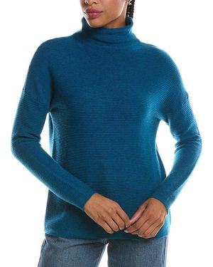 Forte Textured Slouchy Funnel Neck 100% Cashmere Jumper - Blue