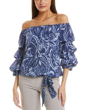 Vince Camuto Off Shoulder Balloon Sleeve Top - Blue