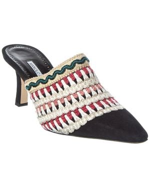 Manolo Blahnik Alo 70 Suede Mule - Black