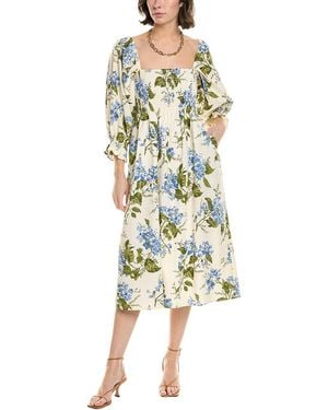 Femme Society Linen-Blend Midi Dress - Blue