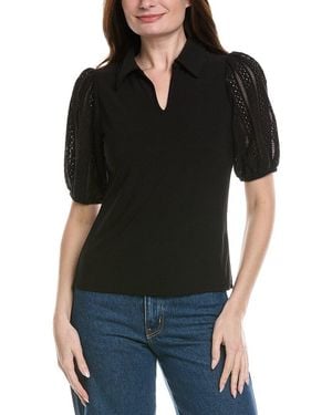 Cece Puff Sleeve Keyhole Top - Black