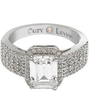Suzy Levian CZ Jewelry Suzy Levian Silver Cz Halo Ring - White