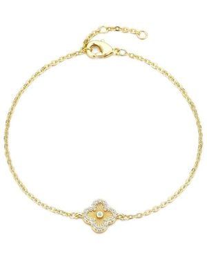 Adornia 14K Plated Cz Button Clover Halo Bracelet - Metallic