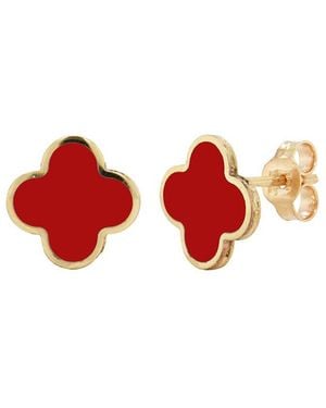 Italian Gold 14K Coral Clover Earrings - Red