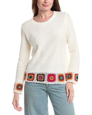 Joseph A Novelty Medallion Crochet Border Pullover - White
