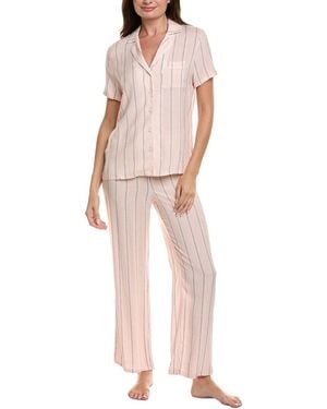 Splendid 2Pc Woven Notch Pajama Pant Set - Pink