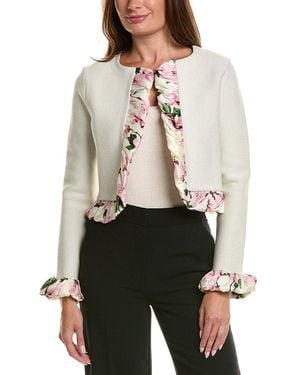 Oscar de la Renta Cherry Blossom Bubble Twist Trim Cardigan - Grey