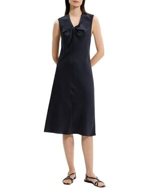 Theory Crushed Satin Twist Scoop Dress - Black