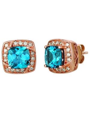 Le Vian Deep Sea Topaz 14K Rose 3.26 Ct. Tw. Diamond & London Topaz Stud Earrings - Blue