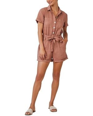 Bella Dahl Rolled Hem Linen Utility Romper - Multicolor