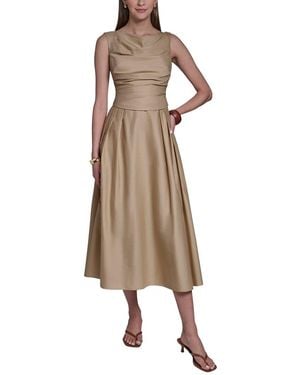 Halston Sleeveless Pleated A-Line Dress - Natural