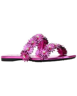 Loewe Petal Flower Crystal & Leather Sandal - Purple