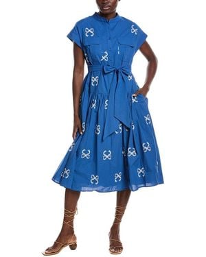 Gracia Embroidered Sleeveless Belt Dress - Blue