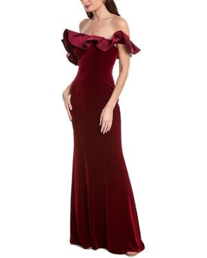 Teri Jon Off-The-Shoulder Velvet Gown - Red