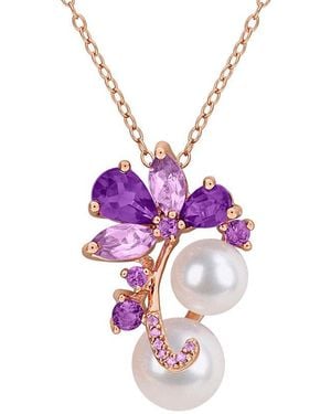 Rina Limor Rose-Plated 1.95 Ct. Tw. Gemstone & 8-9Mm Pearl Pendant - Purple