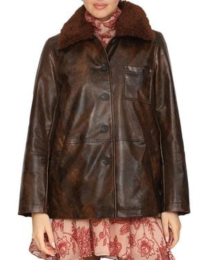 Avec Les Filles Vegan Leather Jacket - Brown