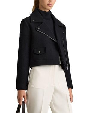 Reiss Arlow Cropped Wool-Blend Biker Jacket - Black