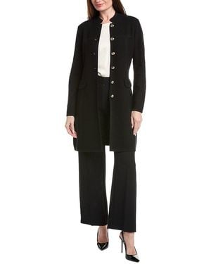 St. John Banded Collar Five-Button A-Line Long Jacket - Black