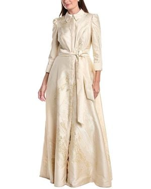 Teri Jon Metallic Jacquard Shirt Gown - Natural