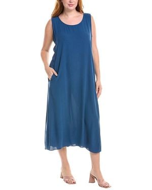 Eileen Fisher Plus Scoop Neck Silk Flare Dress - Blue
