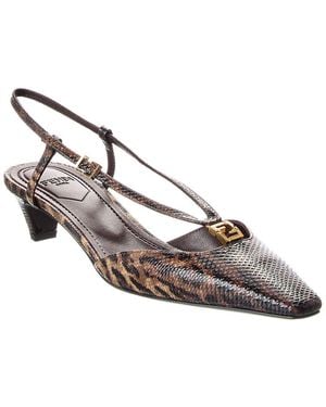 Fendi Ffold Snakeskin Slingback Pump - Brown