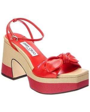 Jimmy Choo Ricia 95 Raffia & Leather Platform Sandal - Pink
