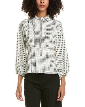 Max Studio 3/4-Sleeve Pleat Front Blouse - Gray