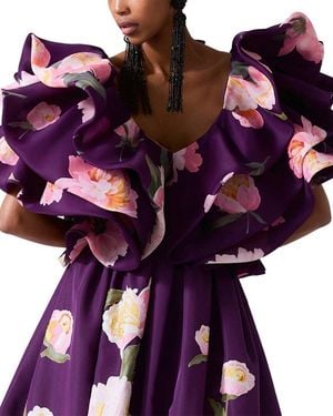 Carolina Herrera V-Neck Folded Ruffle Silk Top - Purple