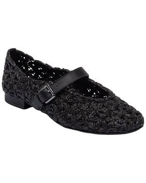 Bernardo Borden Raffia Leather Mary Jane Flat - Black