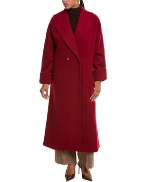 Pascale La Mode Long Belted Wool-Blend Overcoat - Red