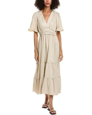 Max Studio V-Neck Tiered Empire Waist Maxi Dress - Natural
