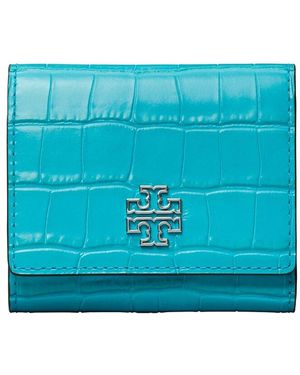 Tory Burch Britten Embossed Compact Leather Wallet - Blue