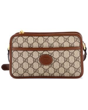 Gucci Gg Coated Canvas Interlocking G Patch Camera Bag Mini (Authentic Pre-Loved) - Brown