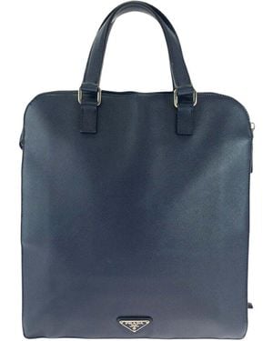 Prada Saffiano Leather Tote Bag (Authentic Pre-Loved) - Blue