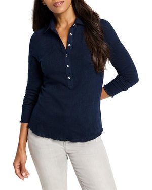 NIC+ZOE Nic + Zoe Petite Lace Knit Collared Top - Blue