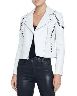 L'Agence Eleana Whipstitch Leather Biker Jacket - White