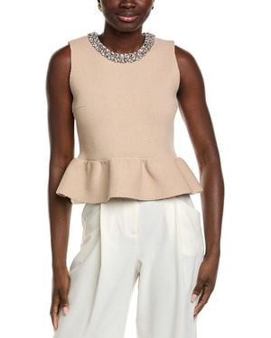 Endless Rose Jewel Trim Peplum Knit Top - White