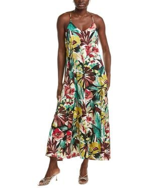 Nicole Miller Printed Palma Satin Maxi Dress - Green