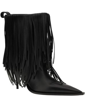 Balenciaga Avenue Fringe Leather Bootie - Black