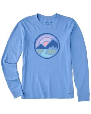 Life Is Good. Garment-Washed Cotton Long Sleeve Crusher Tee - Blue