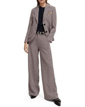 Scotch & Soda Hana Houndstooth High-rise Wide Leg Wool-blend Pant - Pink