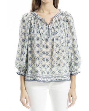 Max Studio V-Neck Puff Sleeve Top - Gray